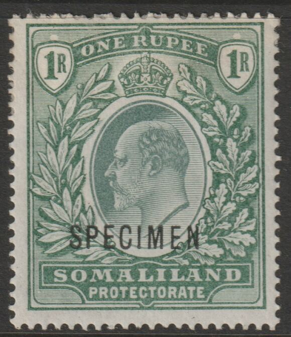 Somaliland 1904 KE7 Crown CC 1r overprinted SPECIMEN with gum and only about 750 produced SG41s, stamps on specimens