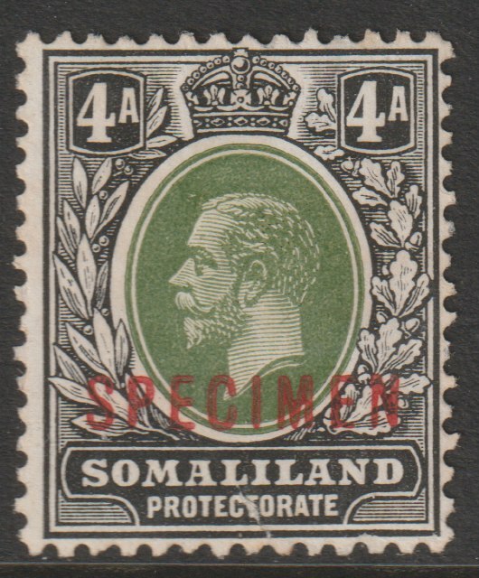 Somaliland 1921 KG5 Multiple script 4a overprinted SPECIMEN without gum and only about 400 produced SG78s, stamps on specimens