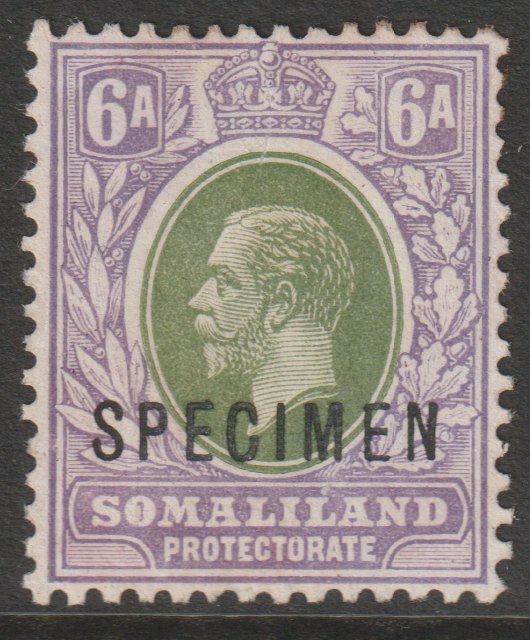 Somaliland 1921 KG5 Multiple script 6a overprinted SPECIMEN without gum and only about 400 produced SG79s, stamps on specimens