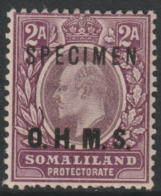 Somaliland 1904 KE7 OHMS Crown CC 2a overprinted SPECIMEN with gum and only about 750 produced SG O12s, stamps on , stamps on  stamps on specimens