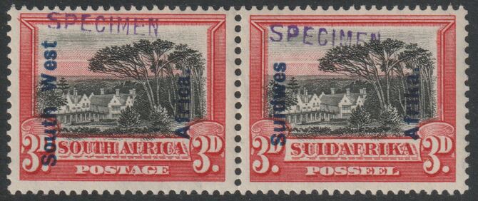 South West Africa 1927 Pictorial 3d horiz pair each handstamped SPECIMEN with gum and only about 400 produced SG 50s, stamps on , stamps on  stamps on specimens