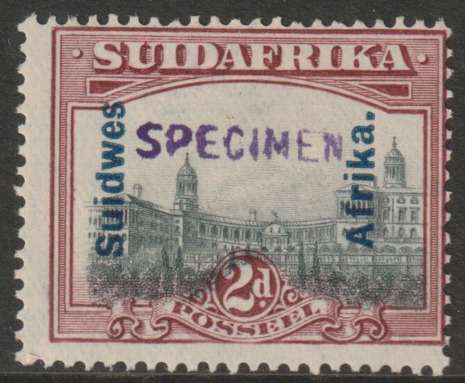 South West Africa 1927 Pictorial 2d (Afrikaans single) handstamped SPECIMEN with gum and only about 400 produced SG 49s, stamps on , stamps on  stamps on specimens