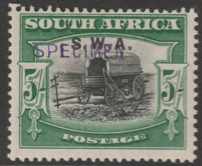 South West Africa 1927 Pictorial 5s (English single) handstamped SPECIMEN without gum and only about 400 produced SG 66s, stamps on , stamps on  stamps on specimens