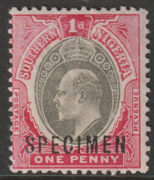 Southern Nigeria 1903 KE7 Crown CA 1d overprinted SPECIMEN with gum and only about 750 produced SG 11s, stamps on specimens