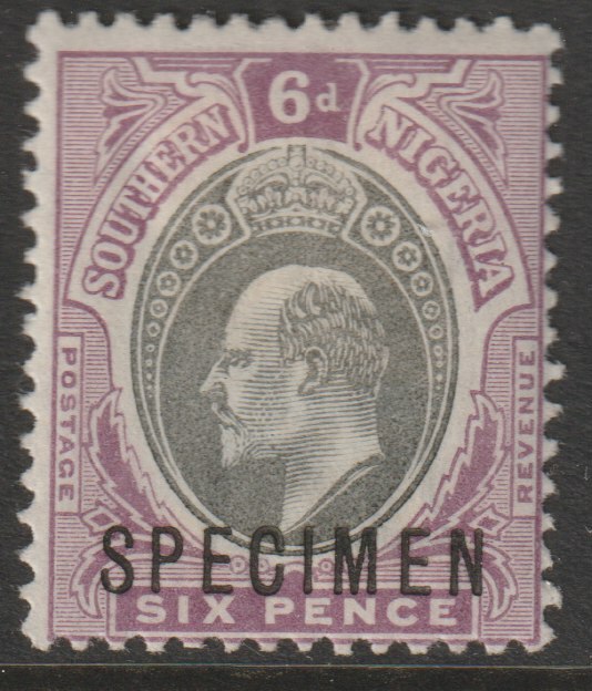 Southern Nigeria 1903 KE7 Crown CA 6d overprinted SPECIMEN with gum and only about 750 produced SG 15s, stamps on specimens