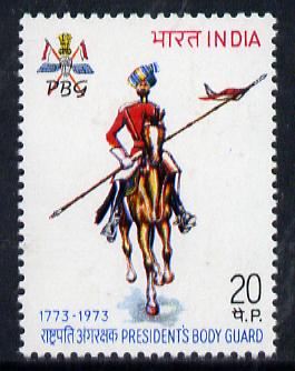 India 1973 Bicentenary of Presidents Bodyguard unmounted mint, SG 697*, stamps on militaria, stamps on horse, stamps on horses