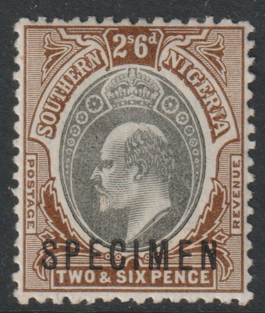 Southern Nigeria 1903 KE7 Crown CA 2s6d overprinted SPECIMEN with gum and only about 750 produced SG 17s, stamps on specimens