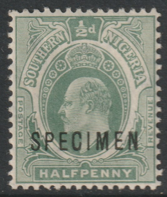 Southern Nigeria 1907 KE7 MCA 1/2d overprinted SPECIMEN with gum and only about 400 produced SG 33s, stamps on specimens