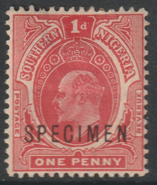 Southern Nigeria 1907 KE7 MCA 1d overprinted SPECIMEN with gum and only about 400 produced SG 34s, stamps on specimens