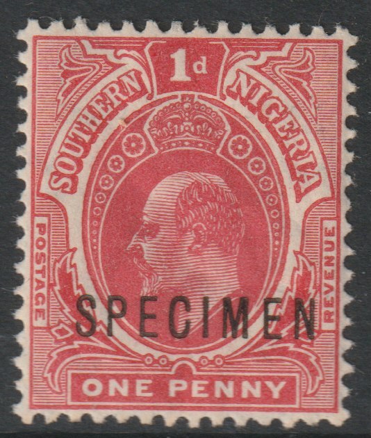 Southern Nigeria 1907 KE7 MCA 1d overprinted SPECIMEN with gum and only about 400 produced SG 34s, stamps on specimens