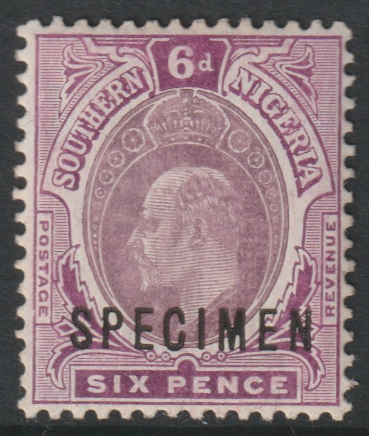 Southern Nigeria 1907 KE7 MCA 6d overprinted SPECIMEN with gum and only about 400 produced SG 39s, stamps on specimens