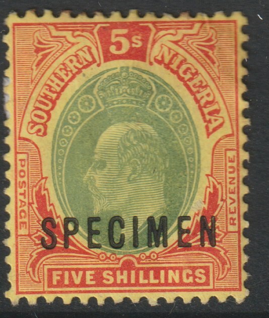 Southern Nigeria 1907 KE7 MCA 5s overprinted SPECIMEN with gum and only about 400 produced SG 42s, stamps on , stamps on  stamps on specimens