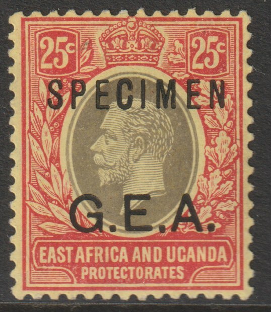 Tanganyika 1917 KG5 GEA 25c overprinted SPECIMEN with gum and only about 400 produced SG 52s, stamps on , stamps on  stamps on specimens