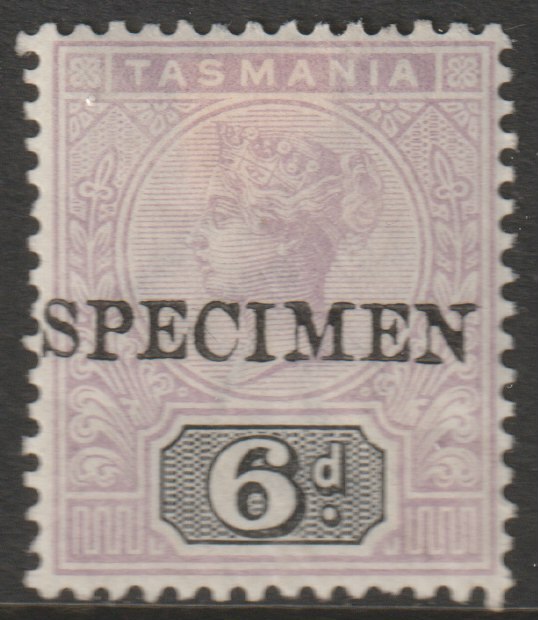 Tasmania 1892 QV 6d overprinted SPECIMEN with gum but tiny thin, only 345 produced SG 219s, stamps on specimens