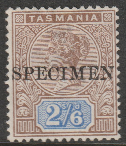 Tasmania 1892 QV 2s6d overprinted SPECIMEN with gum and only 345 produced SG 222s, stamps on , stamps on  stamps on specimens