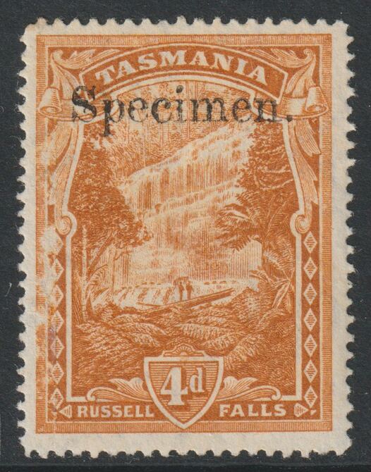 Tasmania 1899 Pictorial 4d overprinted SPECIMEN with gum but some offset only about 750 produced SG 234s, stamps on specimens