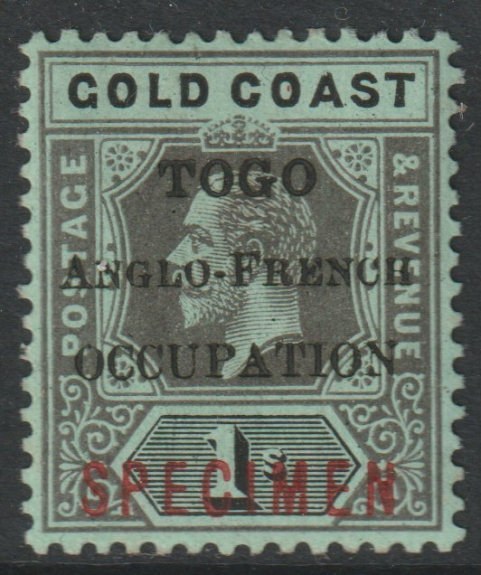 Togo 1916 KG5 - 1s overprinted SPECIMEN with gum and only about 400 produced SG H53s, stamps on specimens
