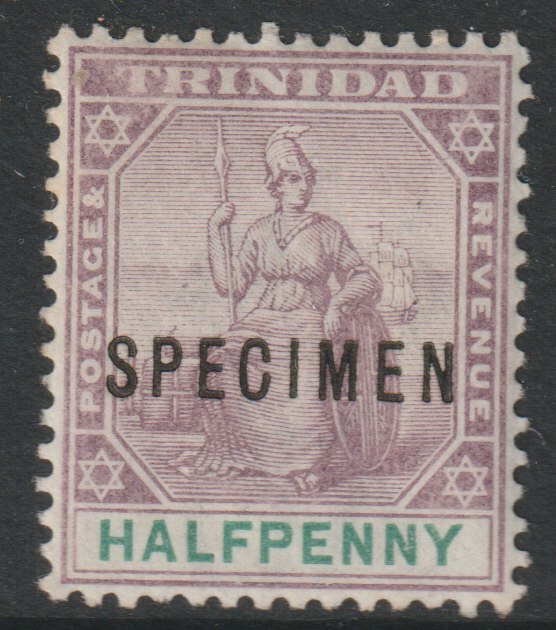 Trinidad 1896 Britannia 1/2d overprinted SPECIMEN with gum and only about 750 produced SG 114s, stamps on , stamps on  stamps on specimens