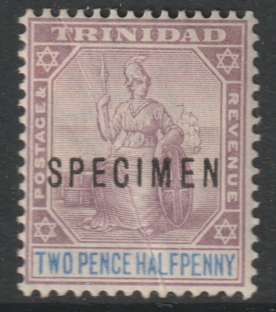 Trinidad 1896 Britannia 2.5d overprinted SPECIMEN with gum and only about 750 produced SG 117s, stamps on specimens