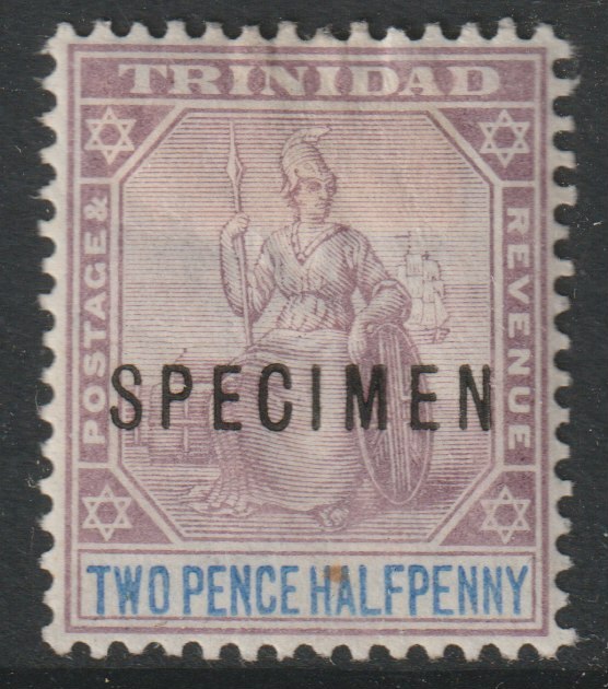 Trinidad 1896 Britannia 2.5d overprinted SPECIMEN with gum and only about 750 produced SG 117s, stamps on specimens