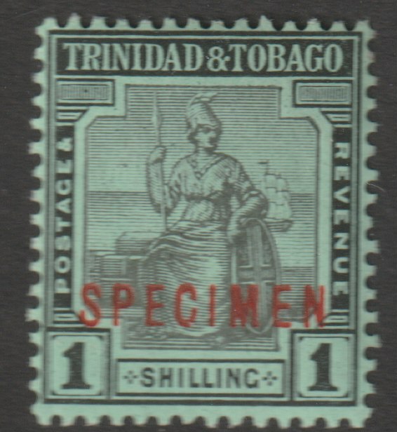 Trinidad & Tobago 1913 Britannia 1s overprinted SPECIMEN with gum and only about 400 produced SG 154cs, stamps on specimens