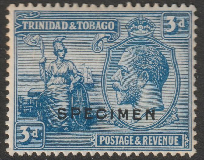 Trinidad & Tobago 1922 KG5 & Britannia 3d overprinted SPECIMEN with gum and only about 400 produced SG 223s, stamps on specimens