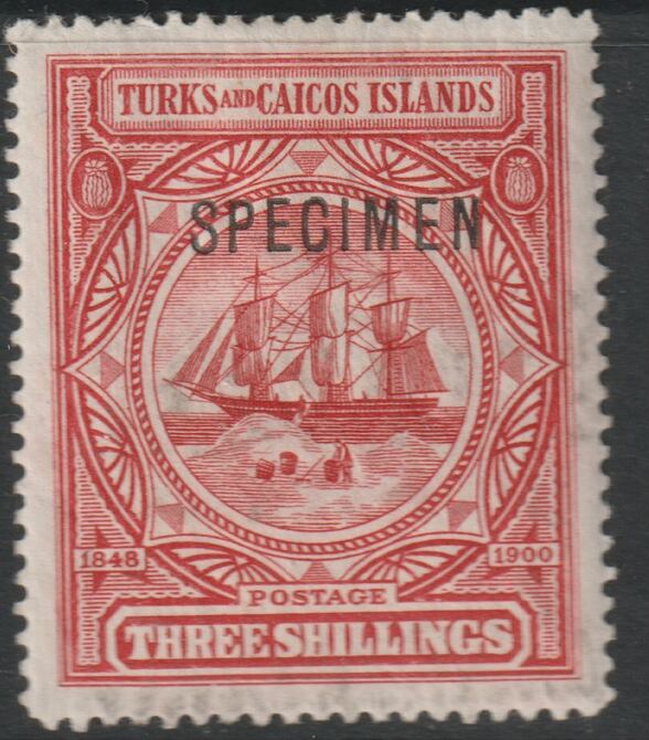 Turks & Caicos Is 1900 Badge of Colony 3s overprinted SPECIMEN  with gum and only about 750  produced SG 109s, stamps on 