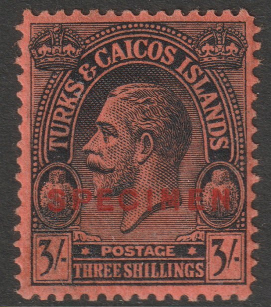 Turks & Caicos Is 1922 KG5 MCA Postage 3s overprinted SPECIMEN  with gum and only about 400  produced SG 175s, stamps on , stamps on  stamps on 
