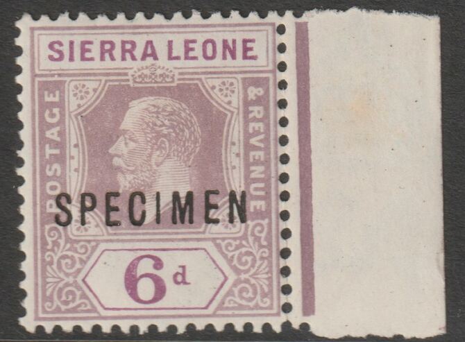 Sierra Leone 1921 KG5  Key Plate Multiple Script 6d overprinted SPECIMEN with gum, only about 400 produced, SG139s, stamps on , stamps on  stamps on specimens