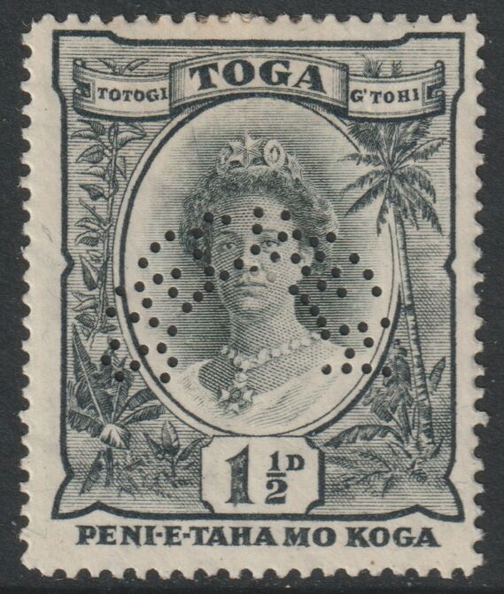Tonga 1920-35 Pictorial 1.5d perforated SPECIMEN with gum, only about 400 produced, SG 56s, stamps on specimens