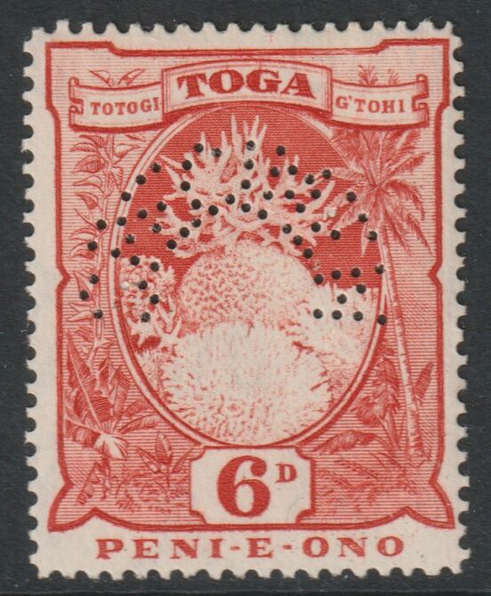 Tonga 1942-49 Pictorial 6d Coral perforated SPECIMEN with gum, only about 400 produced, SG 79s, stamps on , stamps on  stamps on specimens, stamps on  stamps on coral