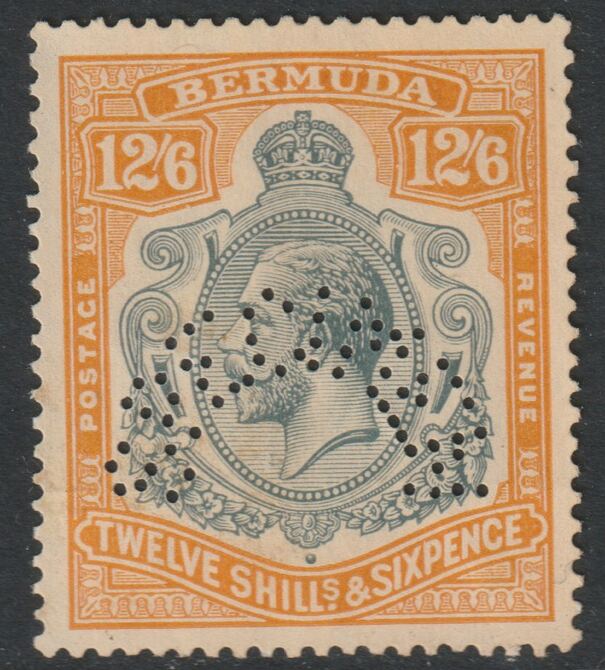 Bermuda 1924 KG5 Multiple Script 12s6d perforated SPECIMEN without gum, only about 400 produced, SG 93s, stamps on specimens, stamps on 