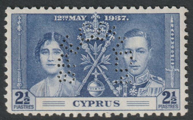 Cyprus 1937 Coronation 2.5pi perforated SPECIMEN with gum, only about 400 produced, SG 150s, stamps on specimens, stamps on 