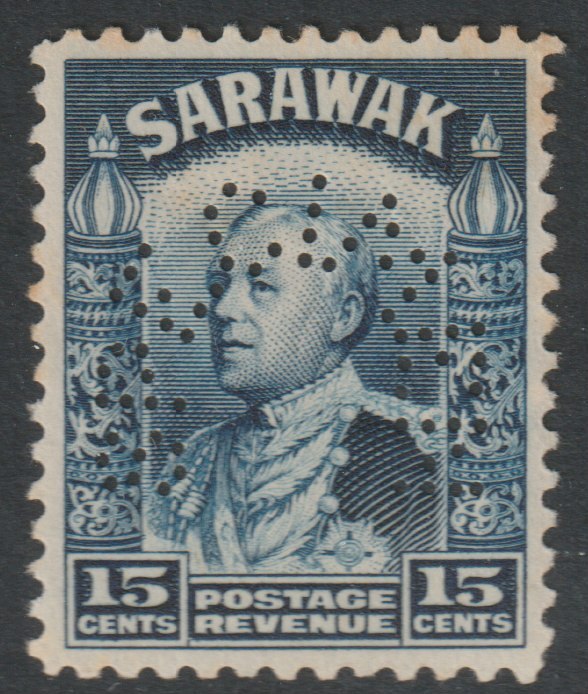 Sarawak 1934 Brooke 15c blue perforated SPECIMEN with gum, only about 400 produced, SG 115a, stamps on specimens, stamps on 