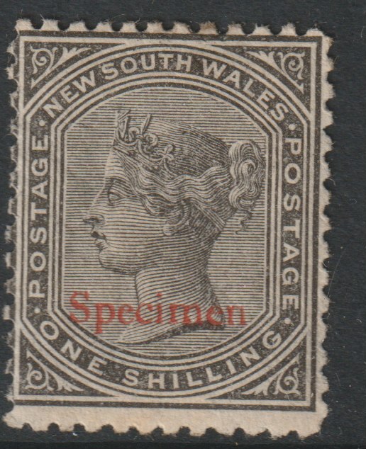 New South Wales 1871 QV  1s black overprinted SPECIMEN  with gum, SG Type 38, stamps on 
