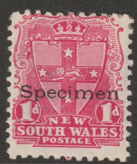 New South Wales 1897 QV  1d carmine overprinted SPECIMEN  with gum but thinned SG Type 62, stamps on 