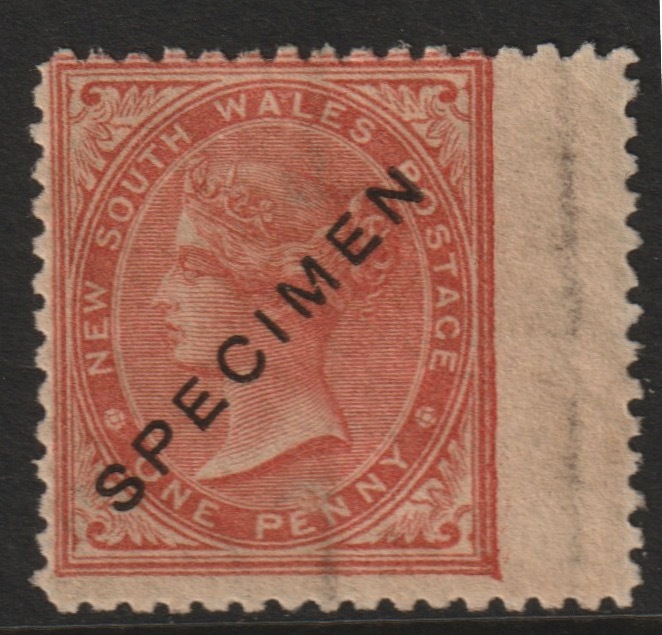 New South Wales 1863 QV  1d dull red overprinted SPECIMEN  with gum but light overall toning, SG Type 26, stamps on 
