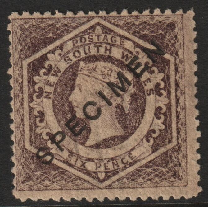 New South Wales 1854 QV,6d brown overprinted SPECIMEN,with gum SG Type 12, stamps on xxx