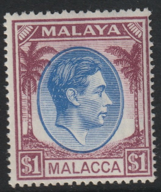 Malaya - Malacca 1949 KG6 $1 def unmounted mint, SG 15, stamps on 