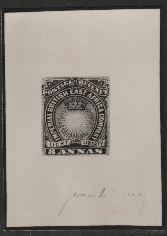 British East Africa Photographic print from Speratis own negative of 1890 Light & Liberty 8a signed die proof, produved by British Philatelic Association, stamps on forgeries