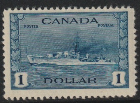 Canada 1942-48 KG6 War Effort $1 Destroyer unmounted mint but gum slightly disturbed, SG 388, stamps on ships, stamps on  kg6 , stamps on 