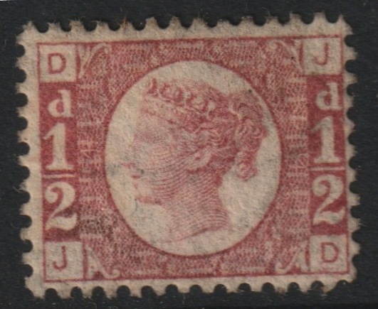 Great Britain 1870 QV 1/2d plate 4 DJ small part gum SG 49, stamps on , stamps on  stamps on , stamps on  stamps on  qv , stamps on  stamps on 