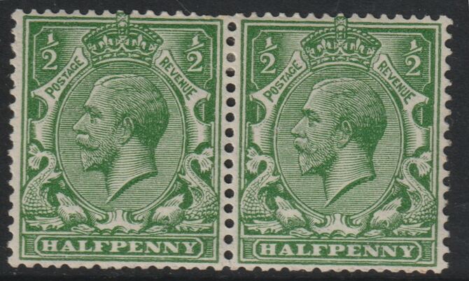 Great Britain 1924 KG5 1/2d green horiz pair with watermark sideways mounted mint SG 418a, stamps on , stamps on  kg5 , stamps on 
