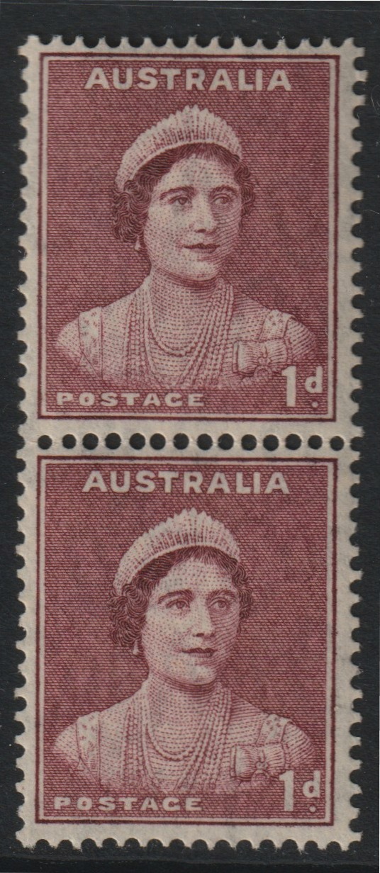 Australia 1937 Queen Elizabeth 1d maroon vertical coil pair lightly mounted mint SG 181a, stamps on , stamps on  stamps on , stamps on  stamps on  kg6 , stamps on  stamps on 
