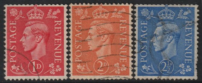 Great Britain 1941 KG6 Light Colours 1d, 2d & 2.5d with sideways wmk good used, stamps on , stamps on  kg6 , stamps on 