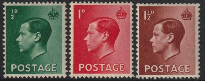 Great Britain 1936 KE8  1/2d, 1d & 1.5d with inverted wmk lihjtly mounted mint, stamps on , stamps on  ke8 , stamps on 
