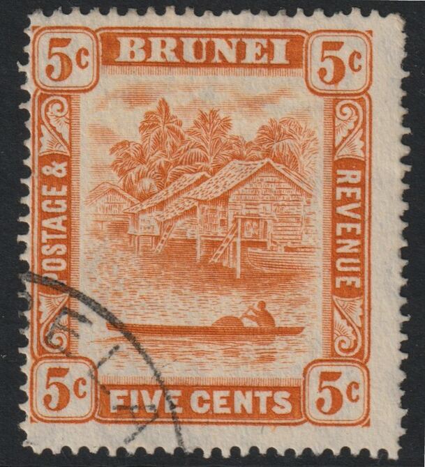 Brunei 1924-51 River Scene 5c orange with value retouch fine used, stamps on , stamps on  stamps on rivers