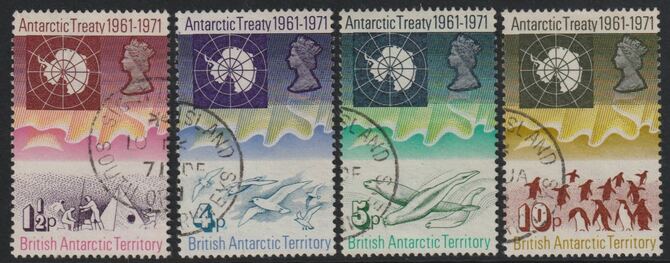 British Antarctic Territory 1971 Antarctic Treaty set of 4 fine cds used, SG 38-41, stamps on maps, stamps on polar, stamps on penguins