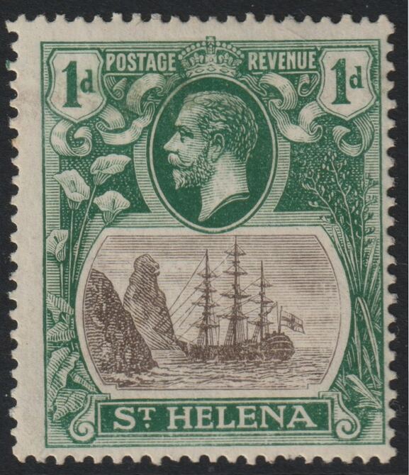 St Helena 1922-37 KG5 Badge Script 1/2d grey & black single with variety 'Cleft rock' (stamp 49) mounted mint SG 97c, stamps on , stamps on  stamps on ships