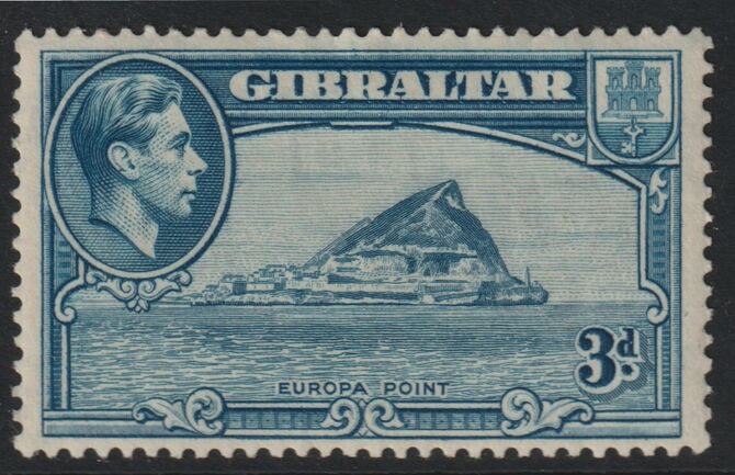 Gibraltar 1938-51 KG6 3d light blue P13.5 mounted mint SG125, stamps on , stamps on  kg6 , stamps on 